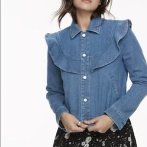 K/Lab Denim Jacket Womens Large Western Ruffle Boho Country Cottage